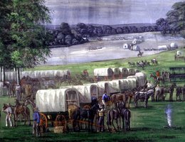 Pioneers Crossing the Plains of Nebraska. The Loup River was extremely difficult to cross due to the quicksand, swift current, and shifting sandbars.