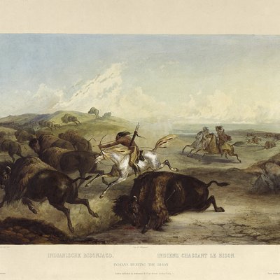 Bodmer drawing of 1800's Native American's hunting 0202_0111