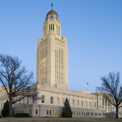 Image of Nebraska State Capitol West Facade at sundown 0300_0101