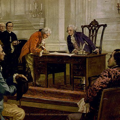Image depiction of the "Writing of the Constitution of the United States"