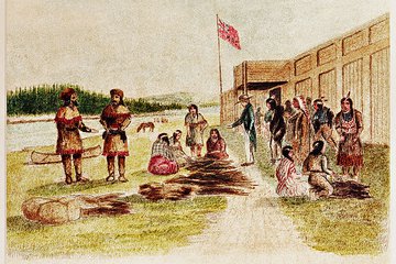 drawing of fur traders at trade center 0802_0402